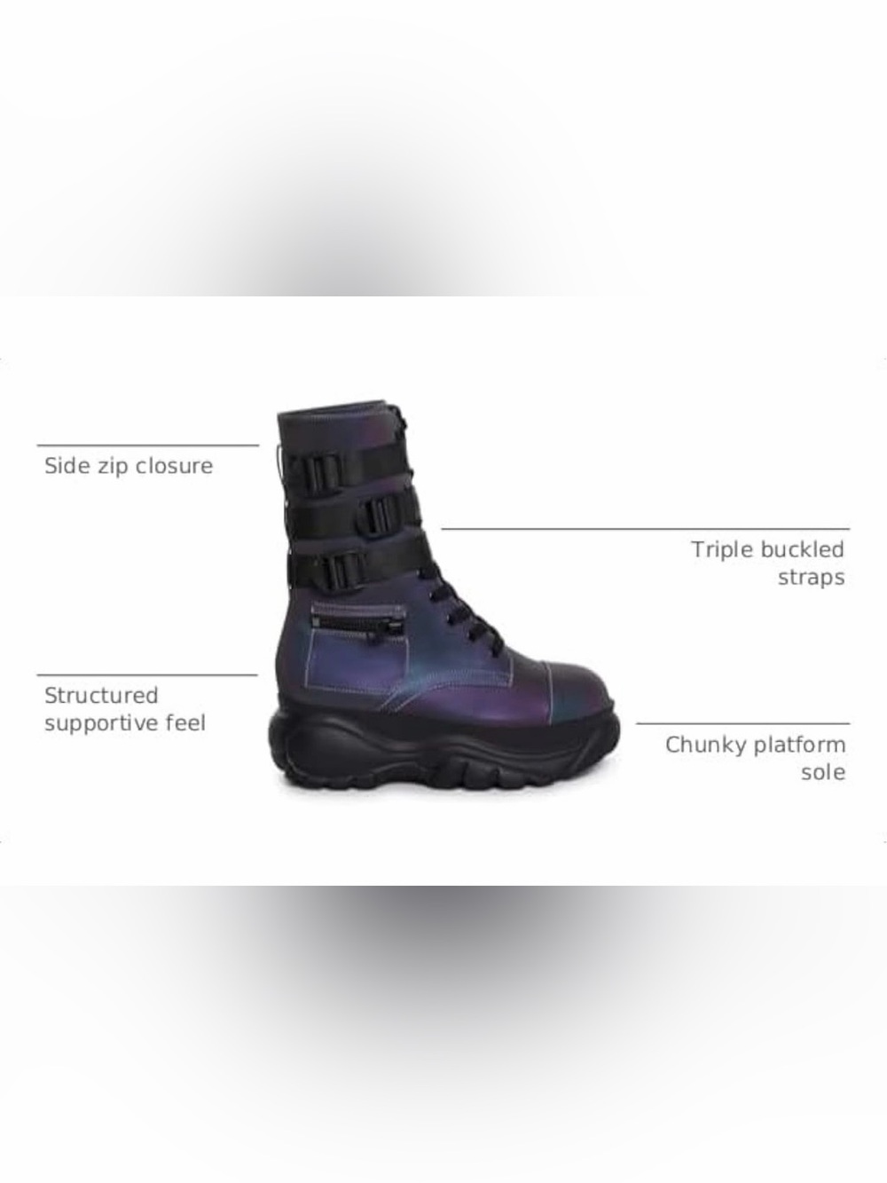 NWOB Iridescent Purple Platform Combat Boots - Women's Size 7 - Picture 6 of 16